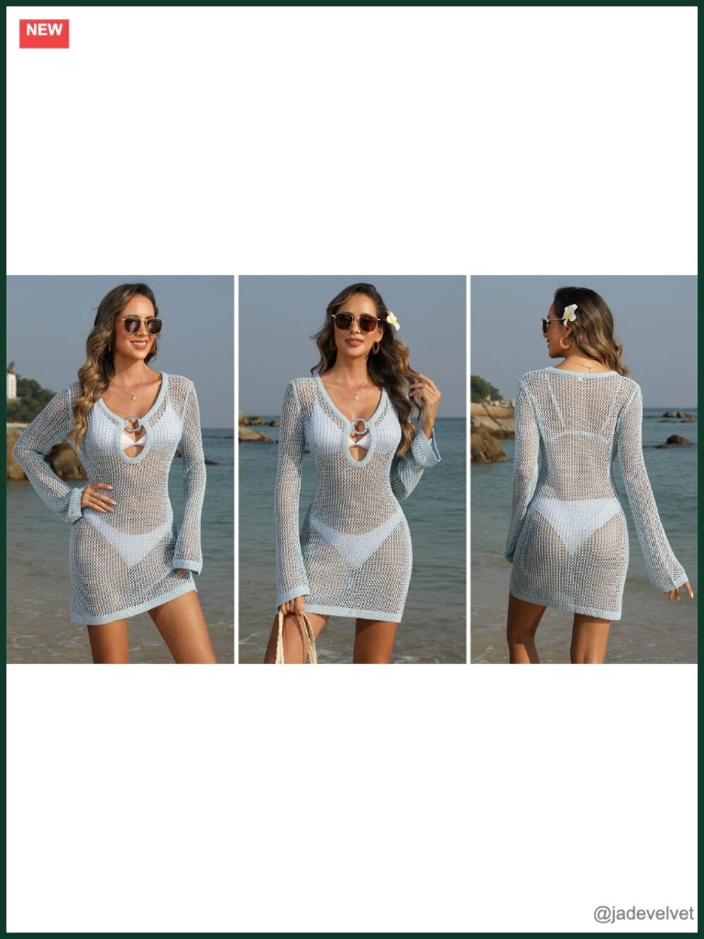 Women Beach Crochet Cover Up Knit Swimwear Mesh Bathing Suit Hollow Out Dress - Picture 6 of 6